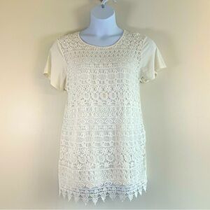 Loveappella Ivory Pepperell Lace Detail Knit Top - size 1X